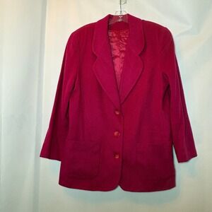 Vintage Hot Pink Wool Blend Blazer Pea Coat Women's Size M Bright